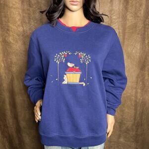 Extra Shenanigans Vintage Cat Apple Tree Embroidered Crewneck Sweatshirt Cottage
